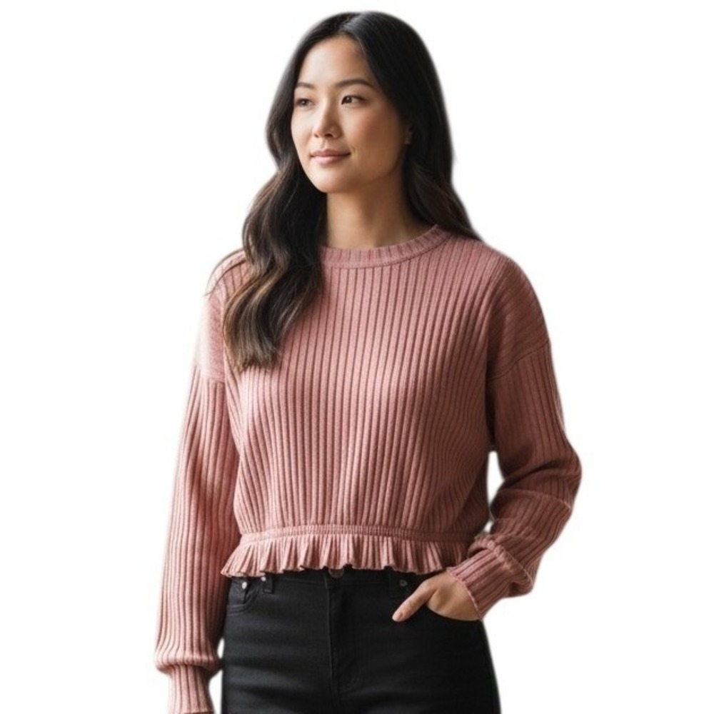 Altar'd State Fairygrunge Womens size XS Ribbed Knit Crop Ruffle Romantic Top